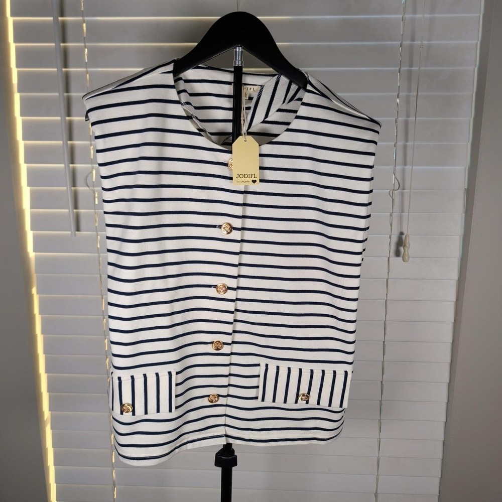 JODIFL Navy White Striped Gold Button Vest Women's Small NWT